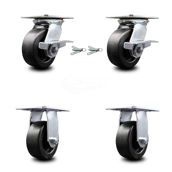 5 Inch Polyolefin Caster Brakes/Swivel Locks and 2 Rigid, 2PK